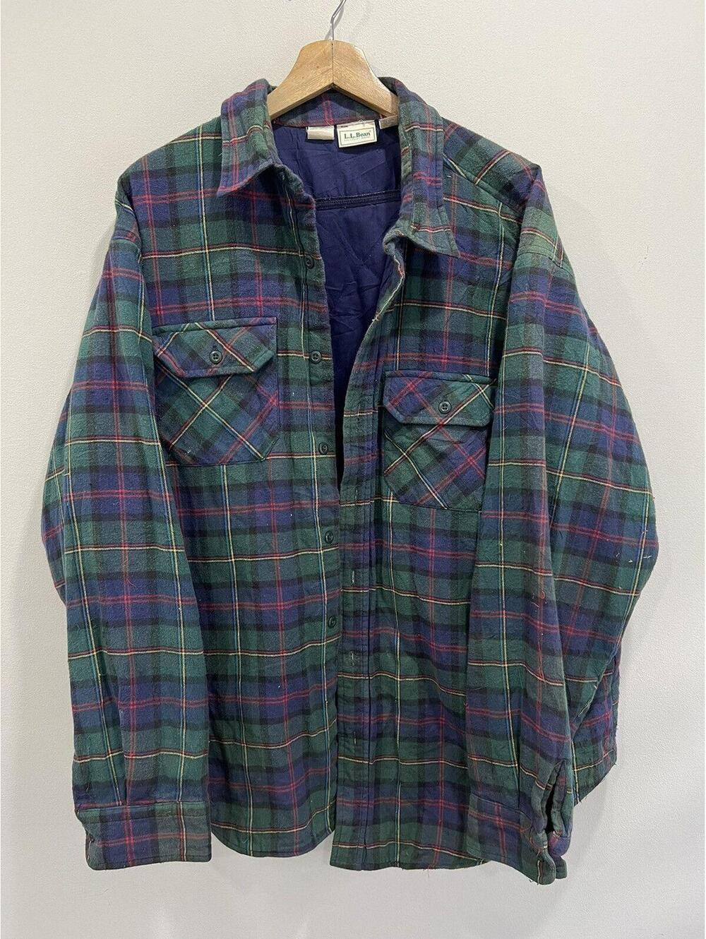 Vintage LL Bean Lined Plaid Button Up Shirt